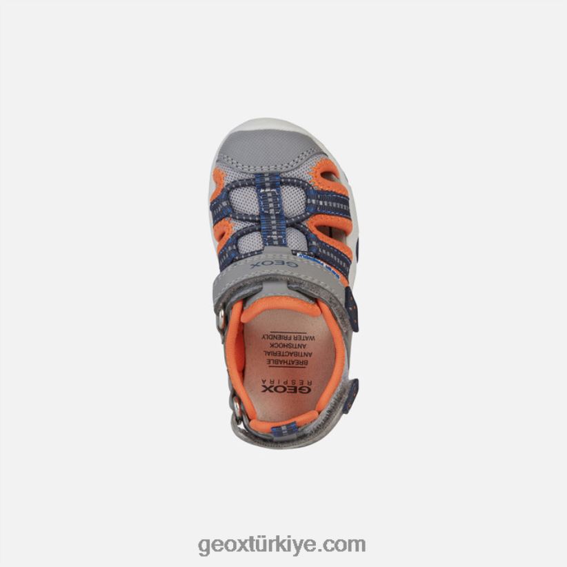 sandalet çok yürümeye başlayan çocuk gri/fluo turuncu Geox B60TP61435