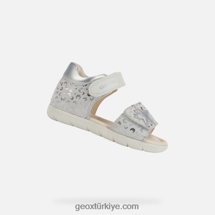 sandalet alul yürümeye başlayan çocuk Beyaz gümüş Geox B60TP61599