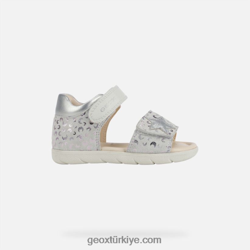 sandalet alul yürümeye başlayan çocuk Beyaz gümüş Geox B60TP61599