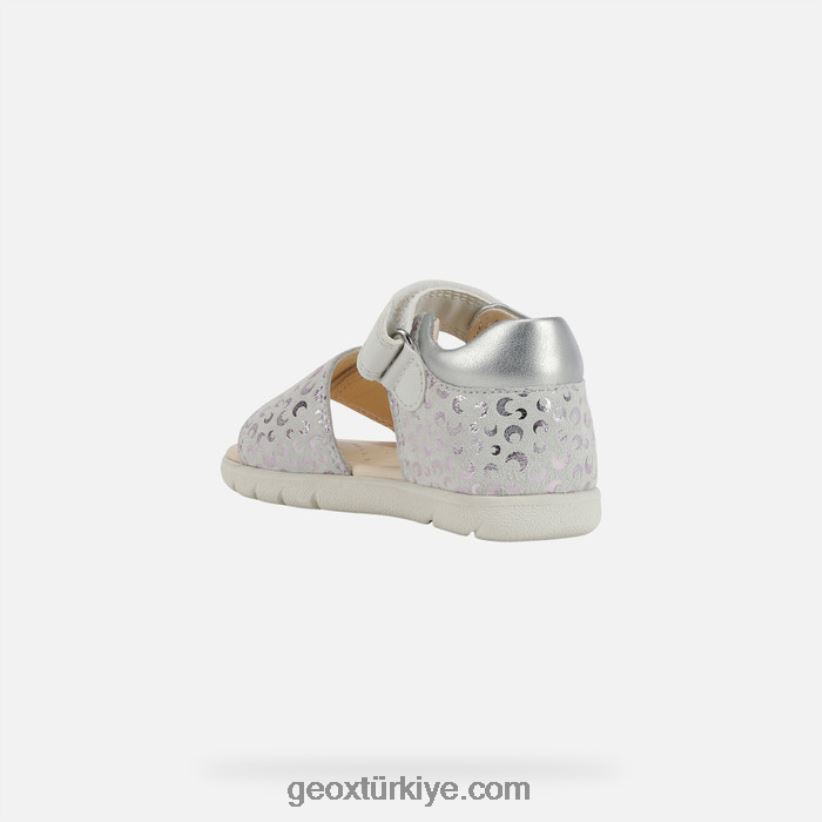sandalet alul yürümeye başlayan çocuk Beyaz gümüş Geox B60TP61599