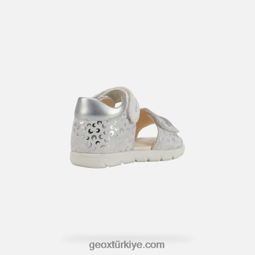 sandalet alul yürümeye başlayan çocuk Beyaz gümüş Geox B60TP61599