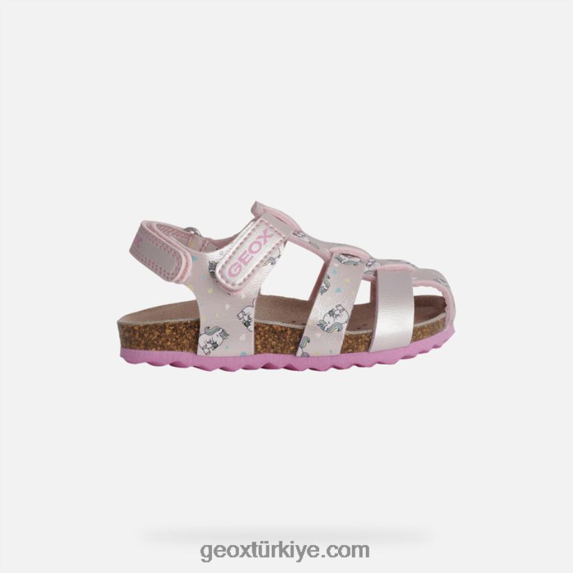 sandalet chaki yürümeye başlayan çocuk açık pembe/fuşya Geox B60TP61533