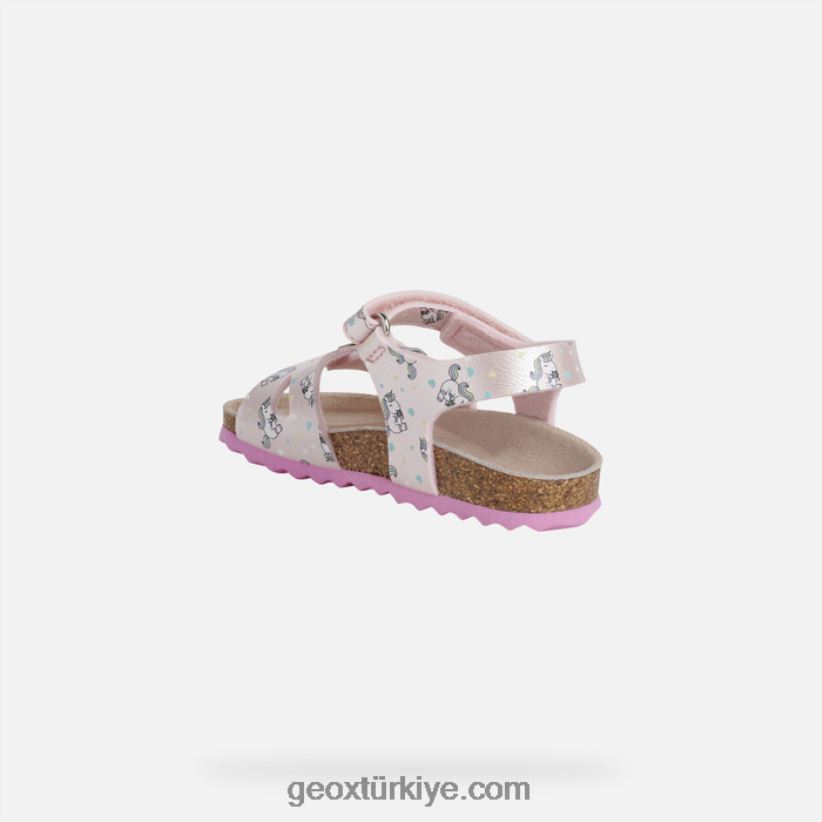 sandalet chaki yürümeye başlayan çocuk açık pembe/fuşya Geox B60TP61631